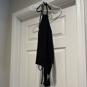 Halter black keyhole backless bodysuit